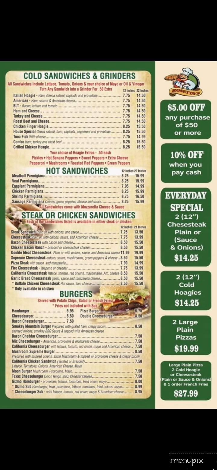 Rosetta's Pizzeria - Nesquehoning, PA menu_pic