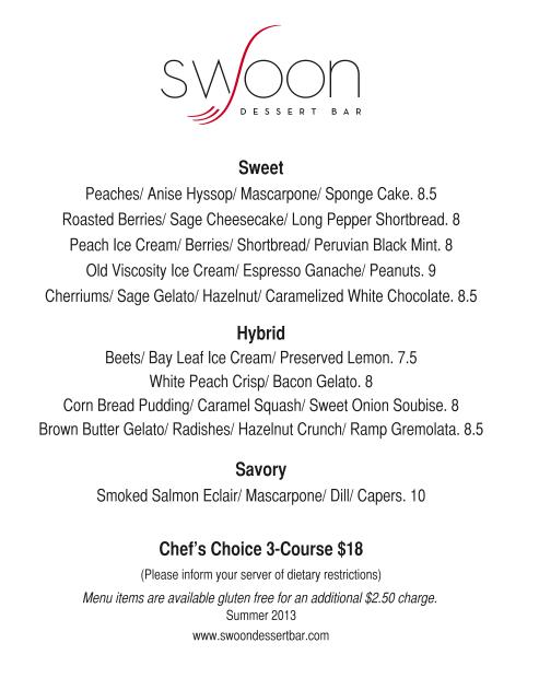 Swoon Dessert Bar - San Diego, CA menu_pic
