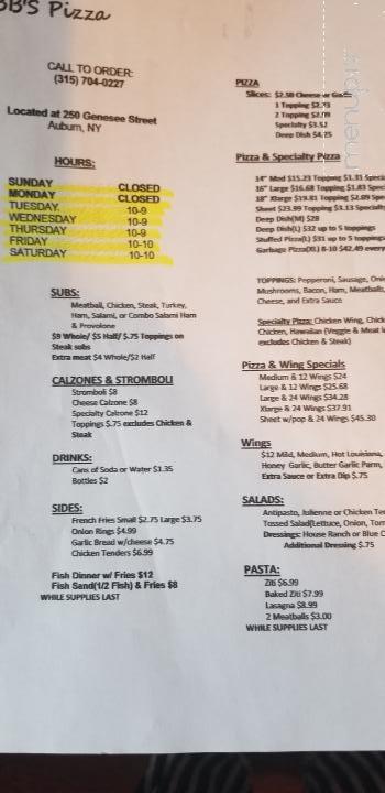 BB'S Pizza - Auburn, NY menu_pic