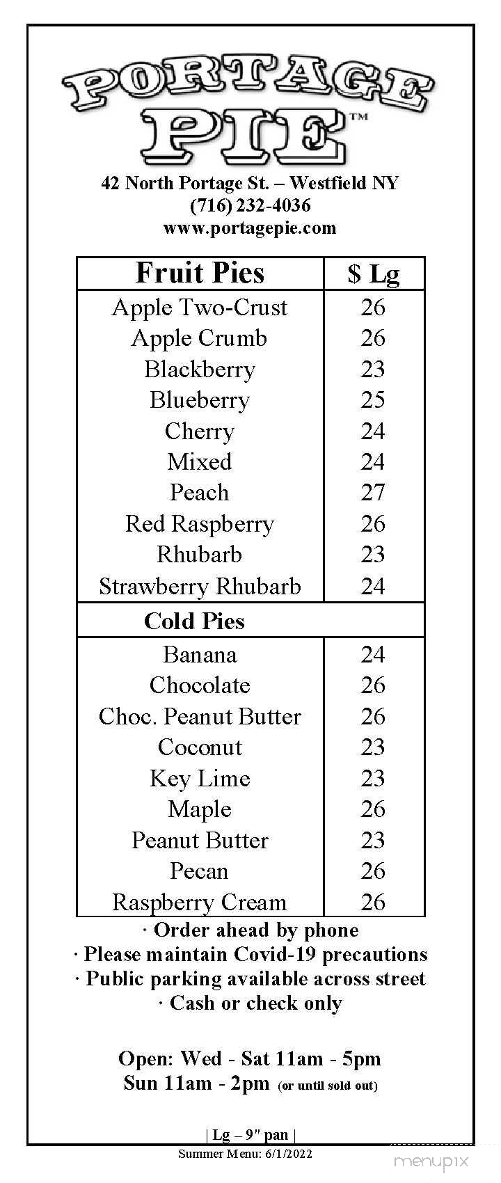 Portage Pie - Westfield, NY menu_pic