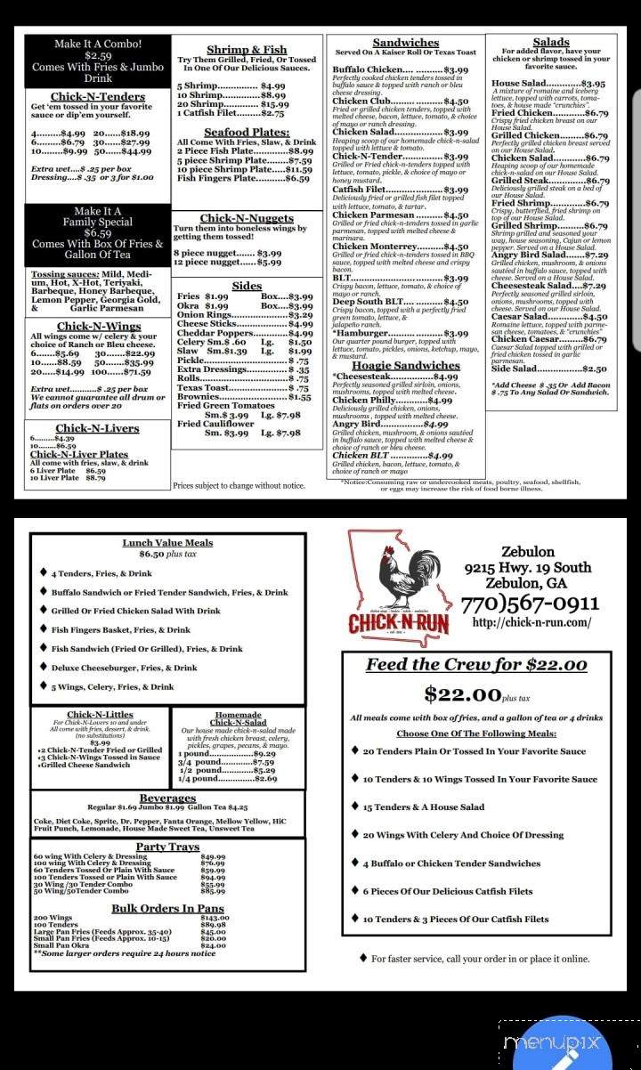 Chicken Run - Zebulon, GA menu_pic