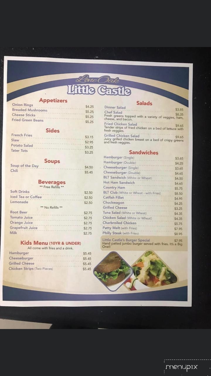 Lone Oak Little Castle - Paducah, KY menu_pic