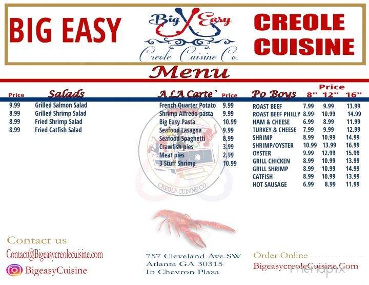Big Easy Po Boys & Creole Cuisine - Atlanta, GA menu_pic