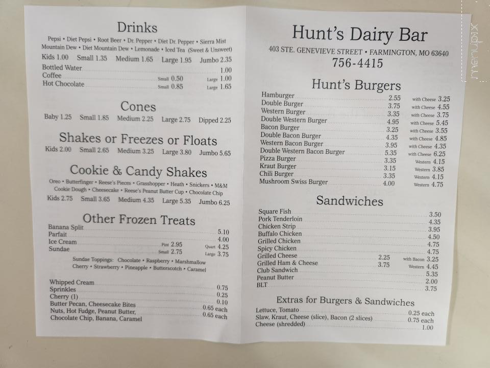 Hunt's Dairy Bar - Farmington, MO menu_pic
