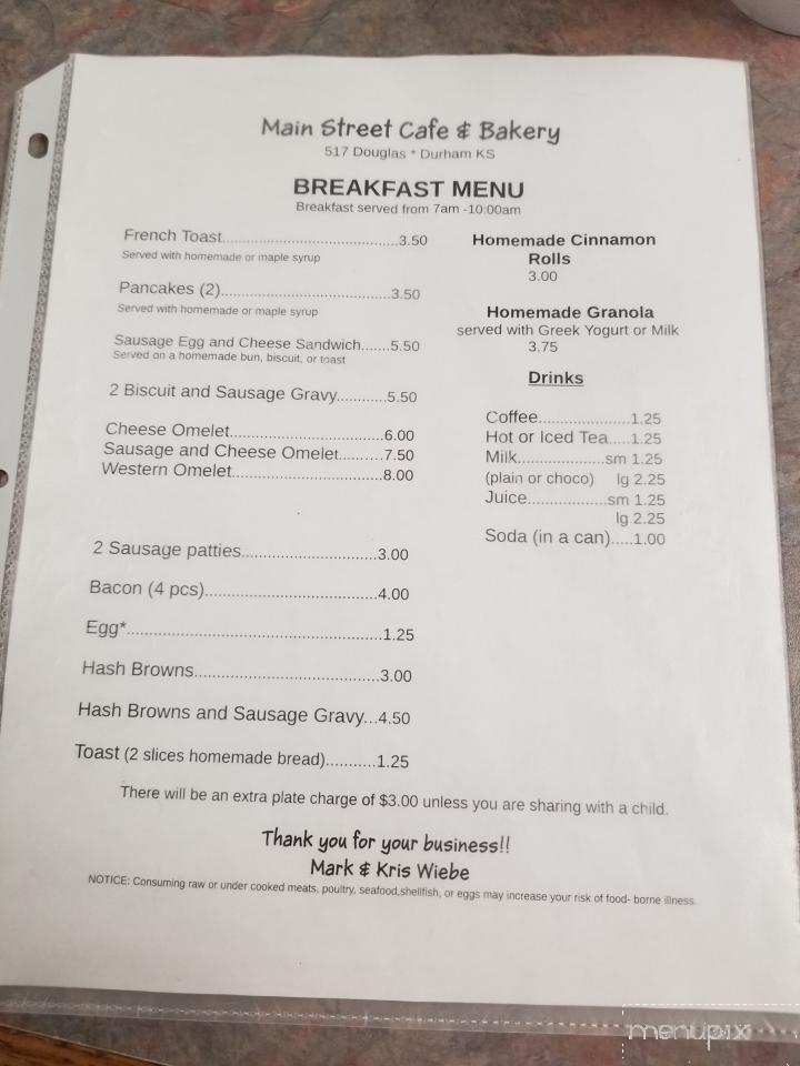 Main Street Cafe - Durham, KS menu_pic
