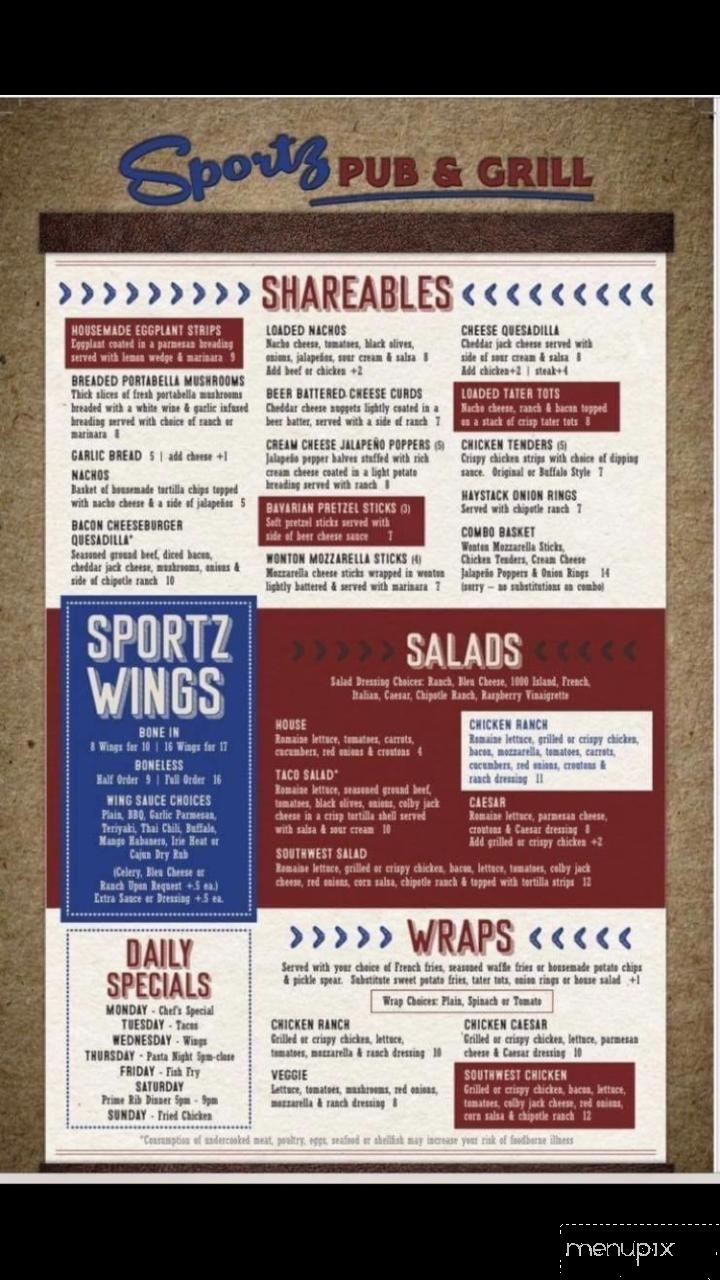 Sportz Pub & Grill - Menomonee Falls, WI menu_pic