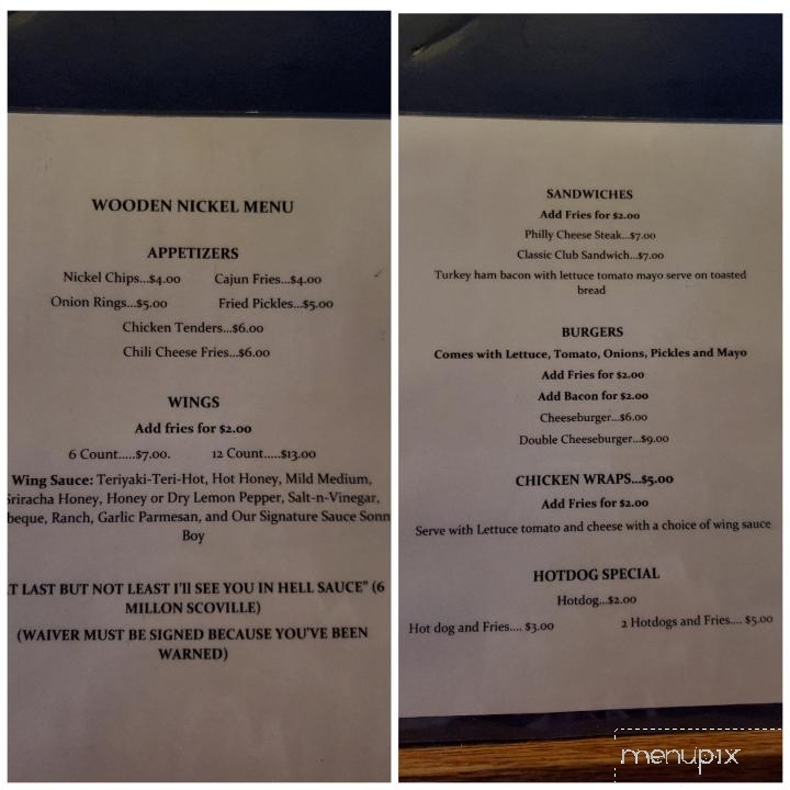 Wooden Nickel - Florence, SC menu_pic