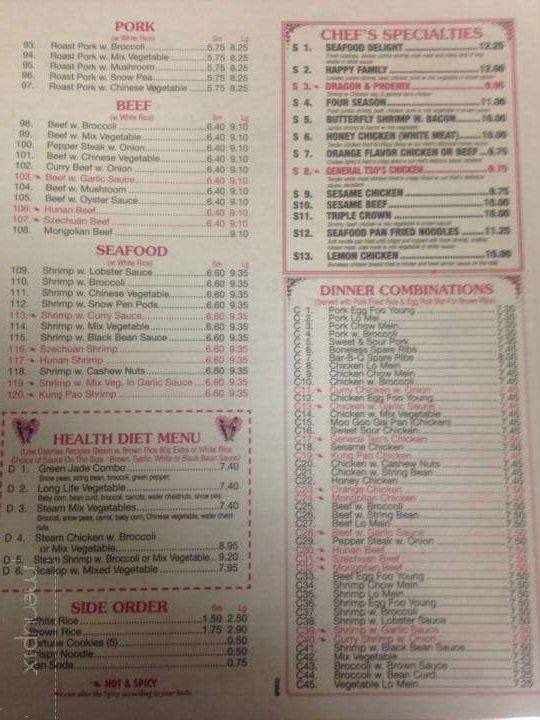 Online Menu Of Panda Garden Bellbrook Oh