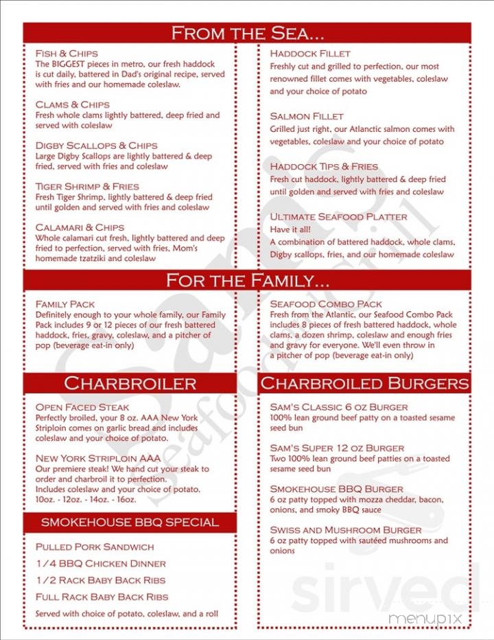 Sams Seafood & Grill - Dartmouth, NS menu_pic
