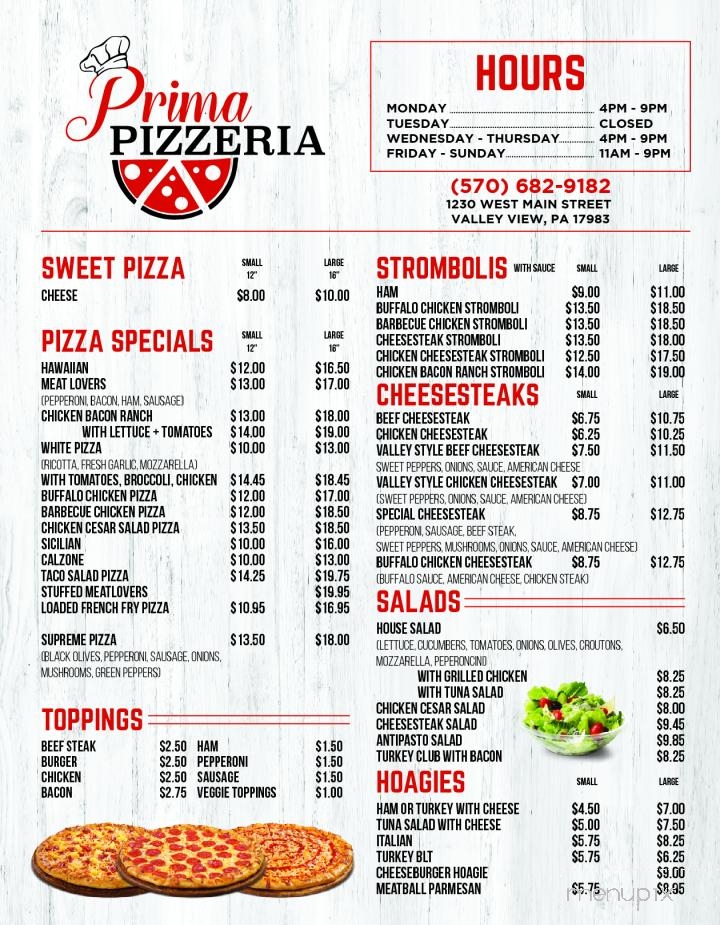 Prima Pizzeria Restaurant - Valley View, PA menu_pic