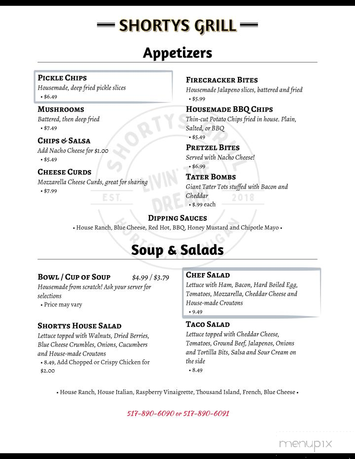 Shorty's Grill - Horton, MI menu_pic