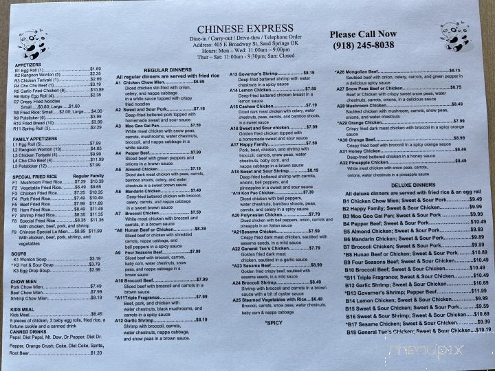 Chinese Express - Sand Springs, OK menu_pic