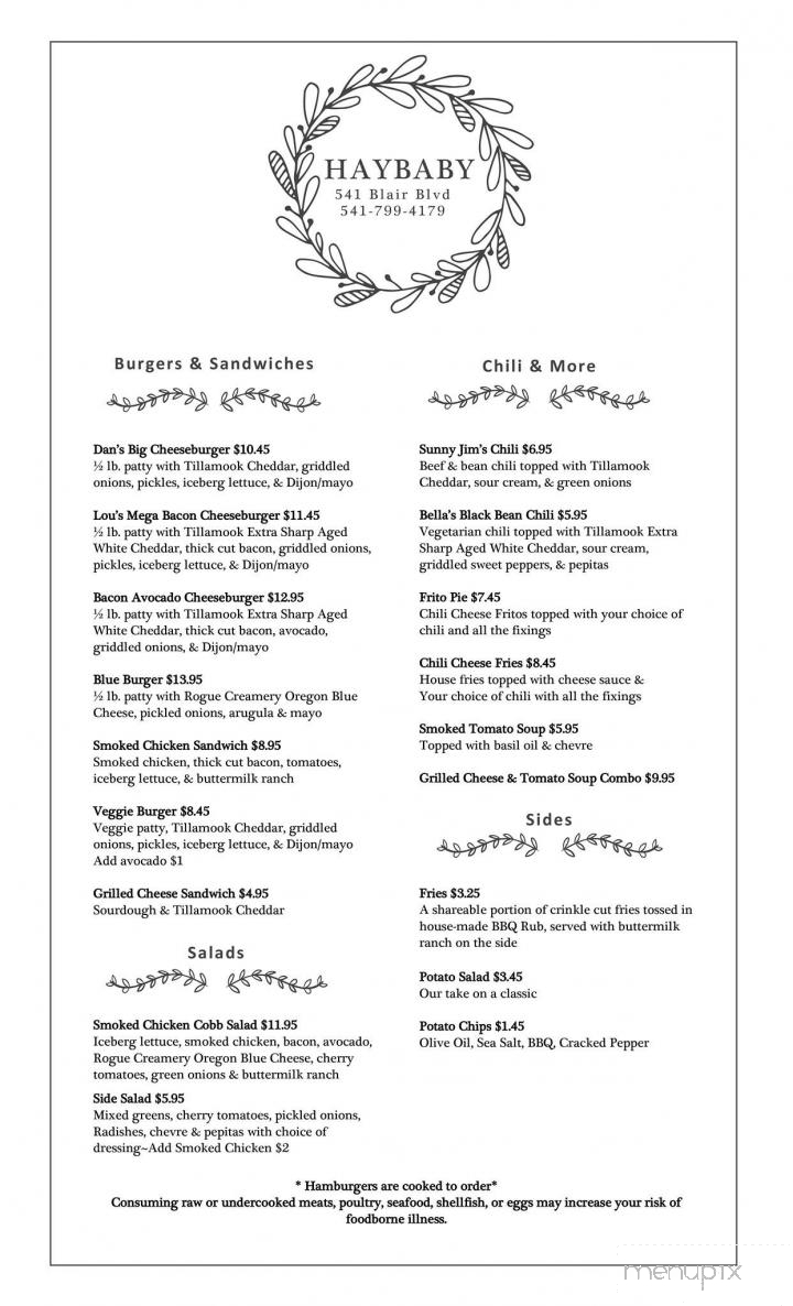 Haybaby - Eugene, OR menu_pic