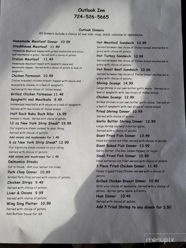 Outlook Inn - Rimersburg, PA menu_pic