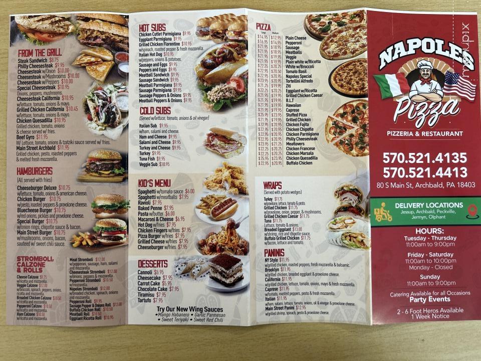Napoles Pizzeria - Archbald, PA menu_pic