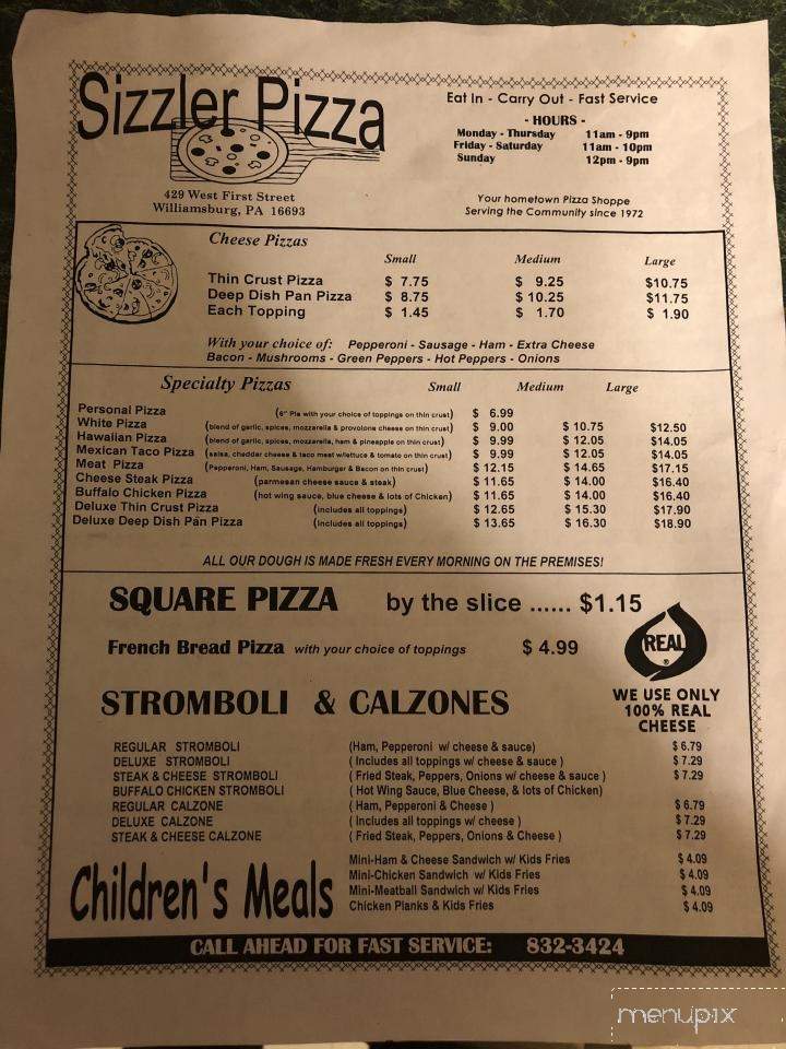 east end pizza menu