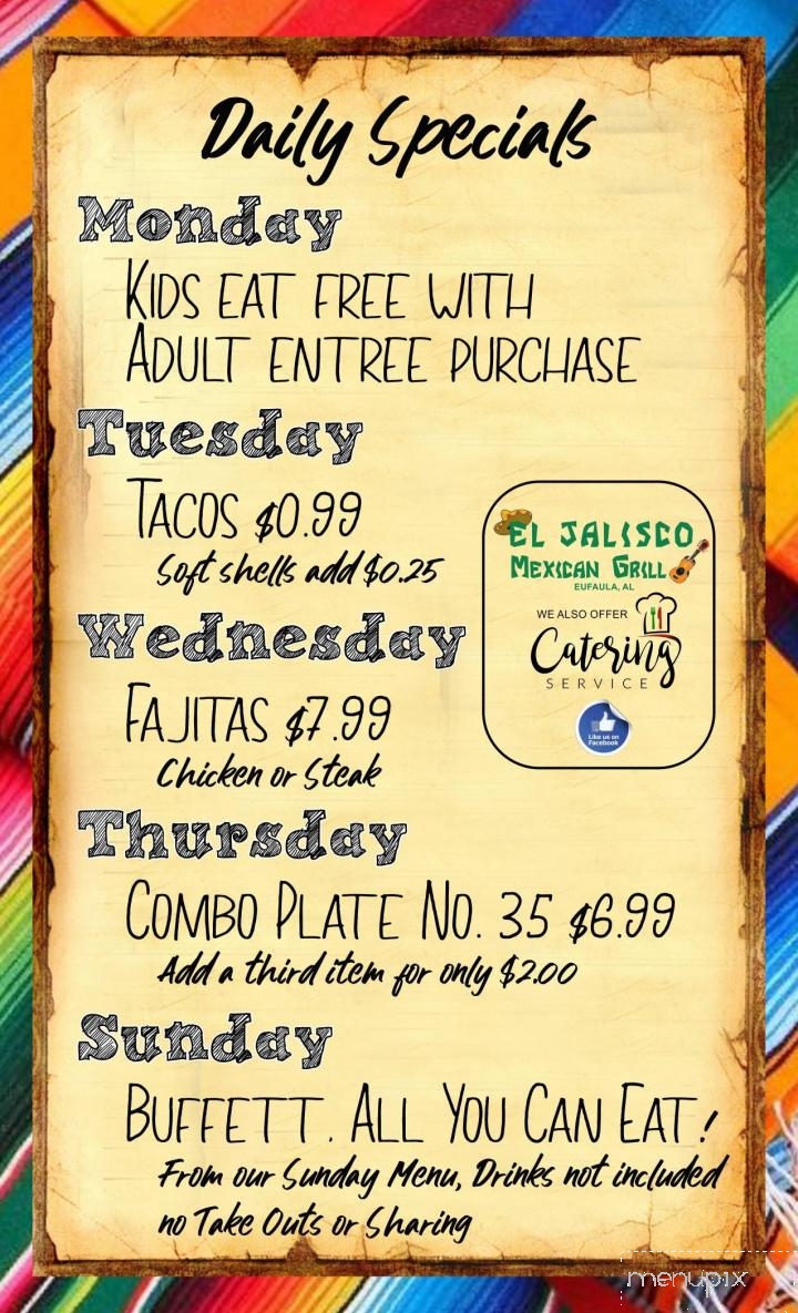 El Jalisco Mexican Grill - Eufaula, AL menu_pic