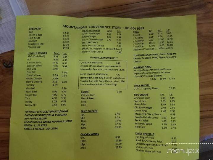 Mountaindale General Store - Thurmont, MD menu_pic