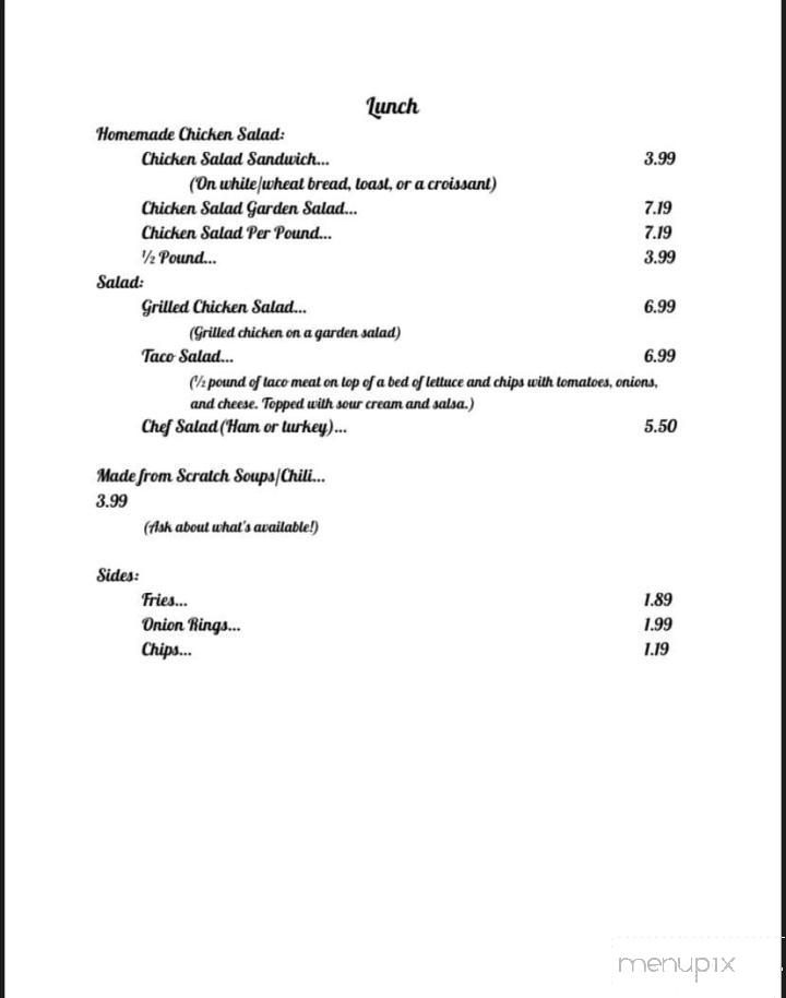 Silverbelle's - Cab Orchard, KY menu_pic