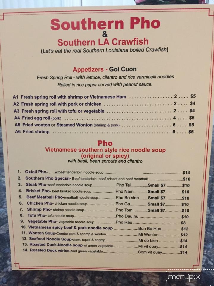 Southern Pho - Bossier City, LA menu_pic