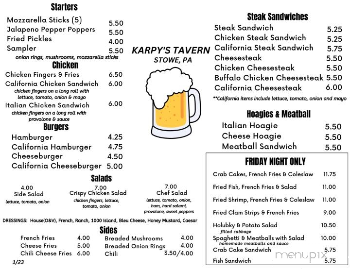 Karpy's Tavern - Stowe, PA menu_pic