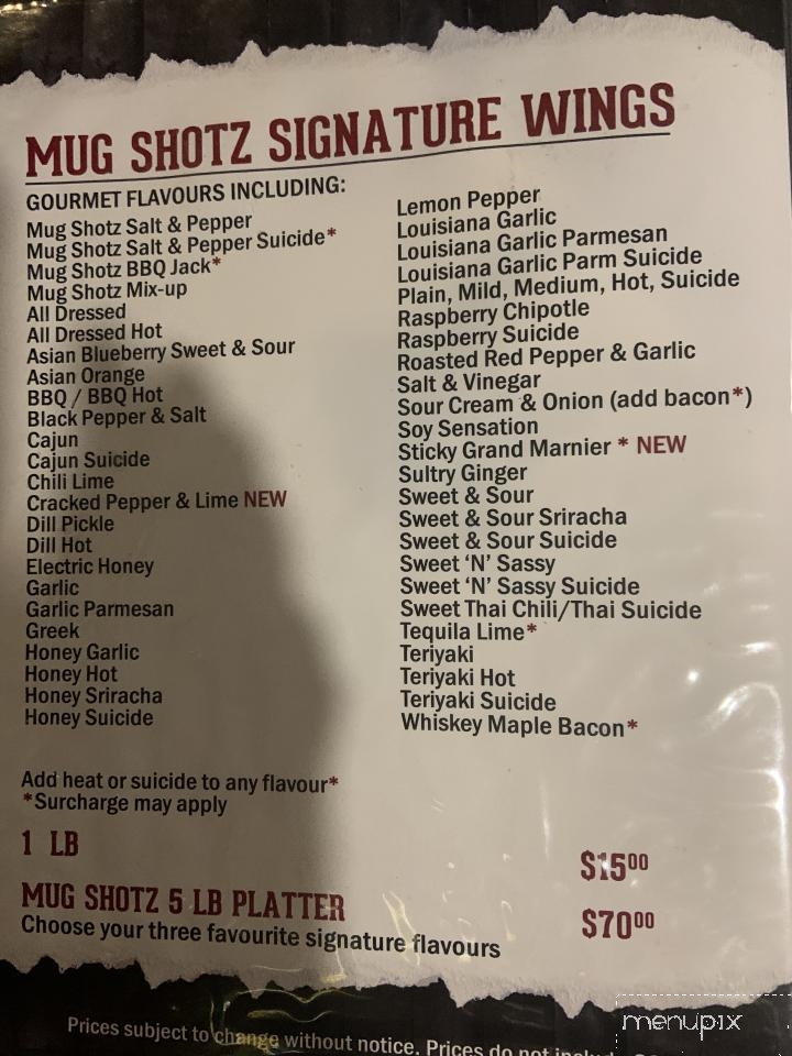 Mug Shotz Sports Bar & Grill - Calgary, AB menu_pic