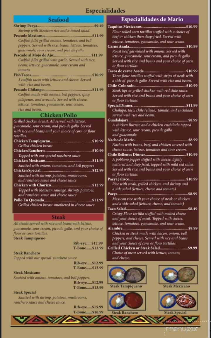 Mario Brothers Mexican Restaurant - Rockville, IN menu_pic