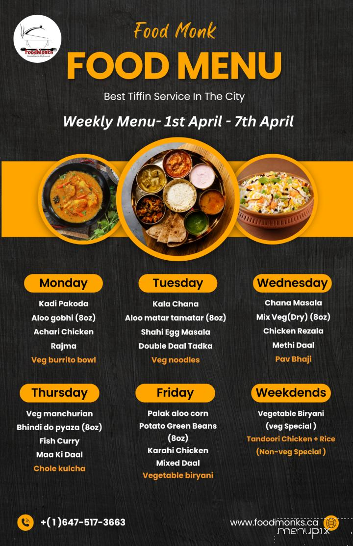 Food Monks Tiffin Service - Scarborough, ON menu_pic