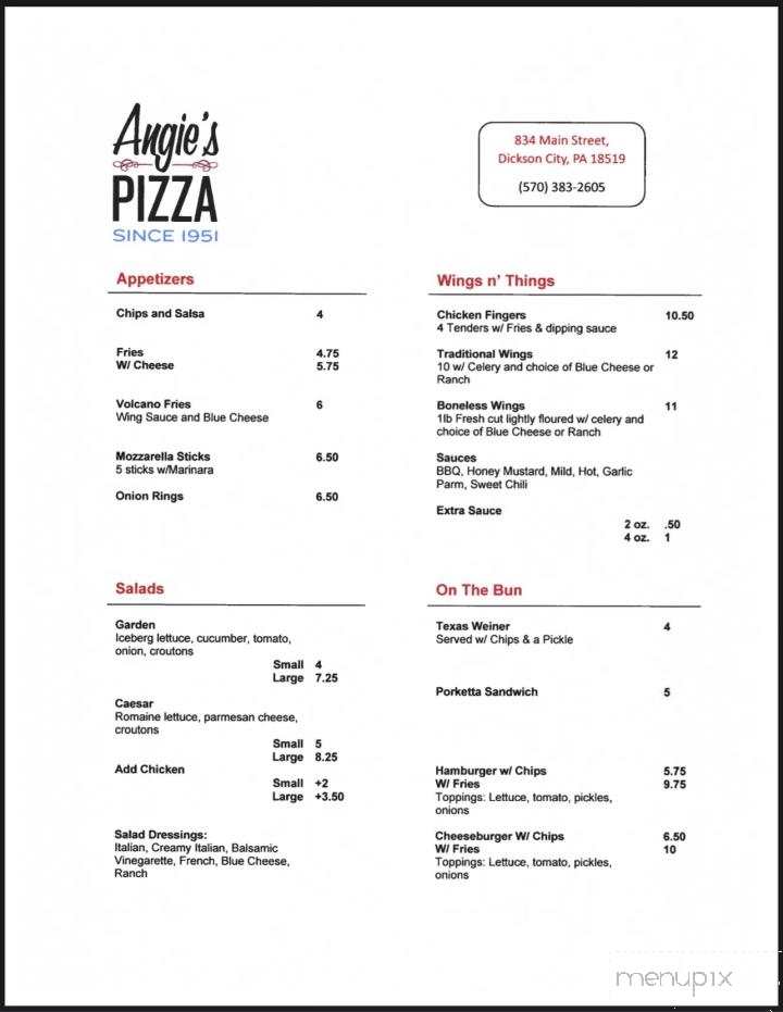 Angie's Pizza - Dickson City, PA menu_pic