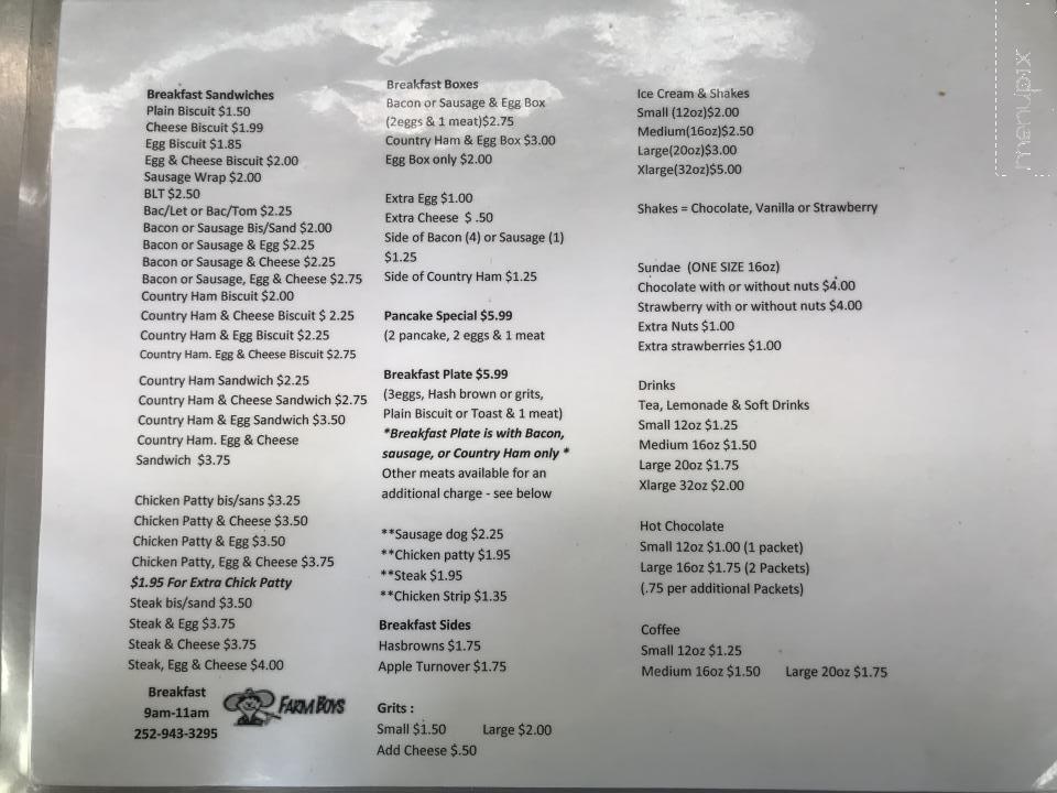Farm Boy's Restaurant - Belhaven, NC menu_pic