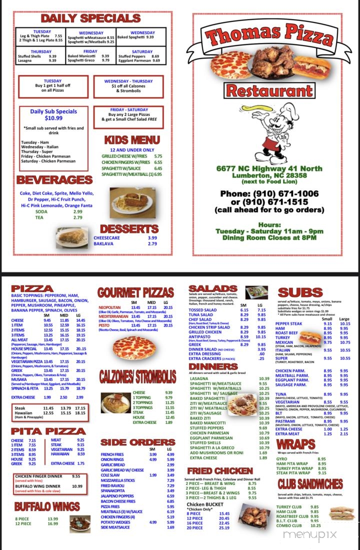 Thomas's Pizza & Subs - Lumberton, NC menu_pic