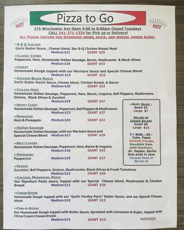 Pizza To Go - Reedsport, OR menu_pic