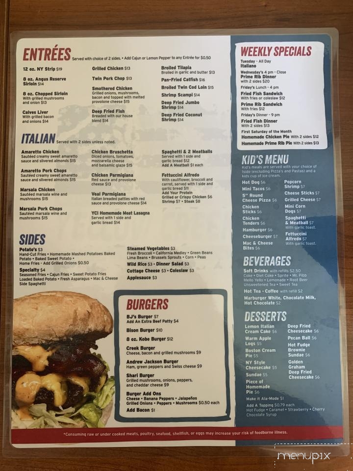 Yellow Creek Inn - Jackson Center, PA menu_pic