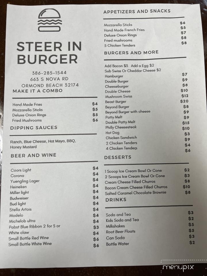 Steer in Burgers - Ormond Beach, FL menu_pic