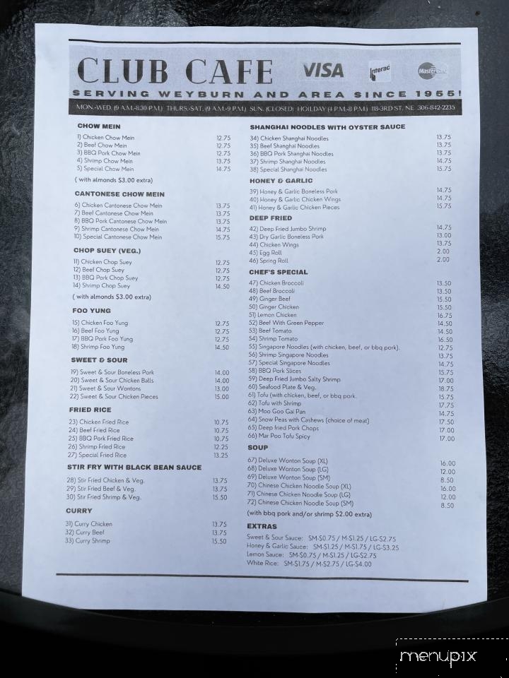 Club Cafe - Weyburn, SK menu_pic