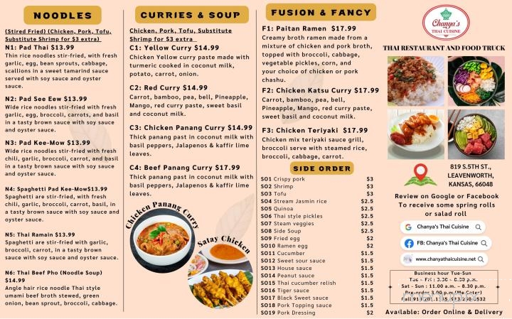 Chanya Thai Cuisine - Leavenworth, KS menu_pic