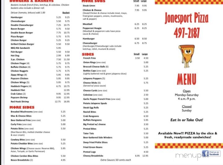 Jonesport Pizza Shop - Jonesport, ME menu_pic