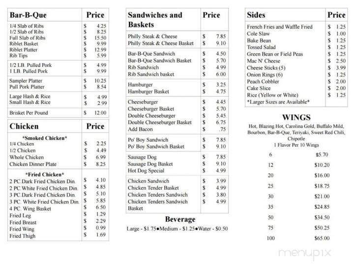 JK's House of Ribs - Manning, SC menu_pic