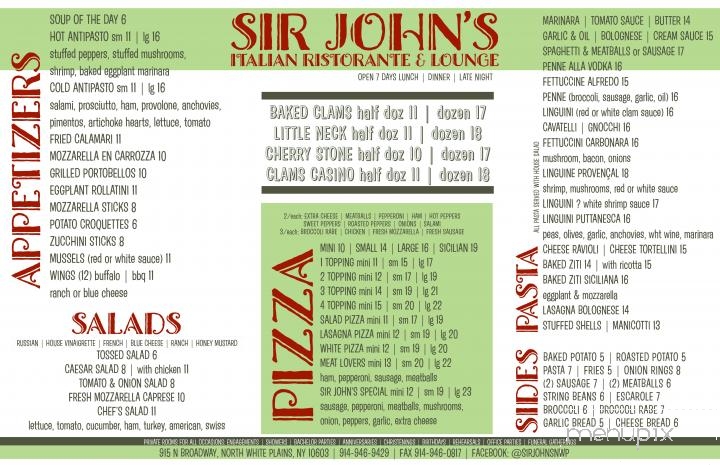 Sir John's Italian Restaurant - White Plains, NY menu_pic
