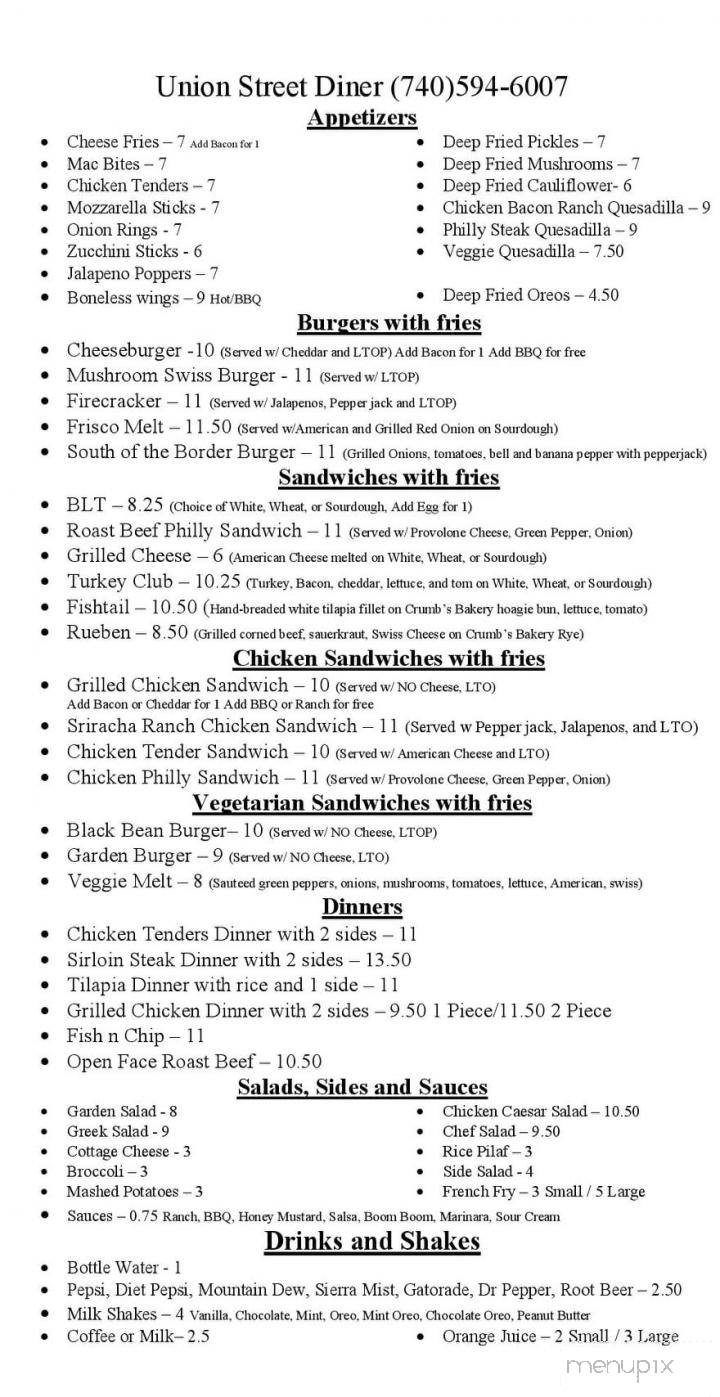 Union Street Diner - Athens, OH menu_pic