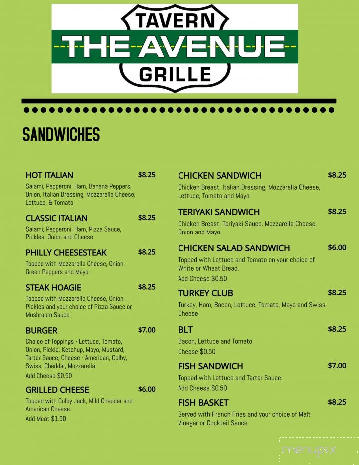 Avenue Tavern and Grille - Hamilton, OH menu_pic