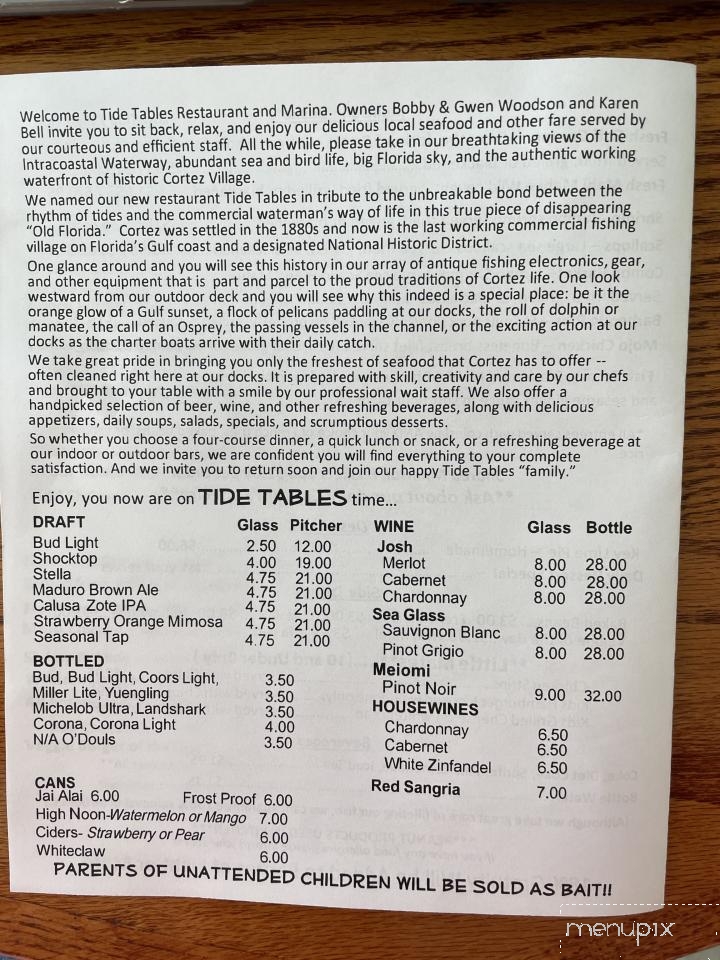 Tide Tables Restaurant - Cortez, FL menu_pic