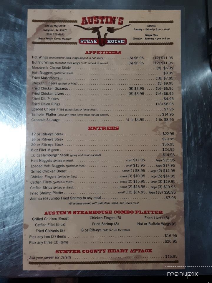 Austin's Steak House - Livingston, AL menu_pic