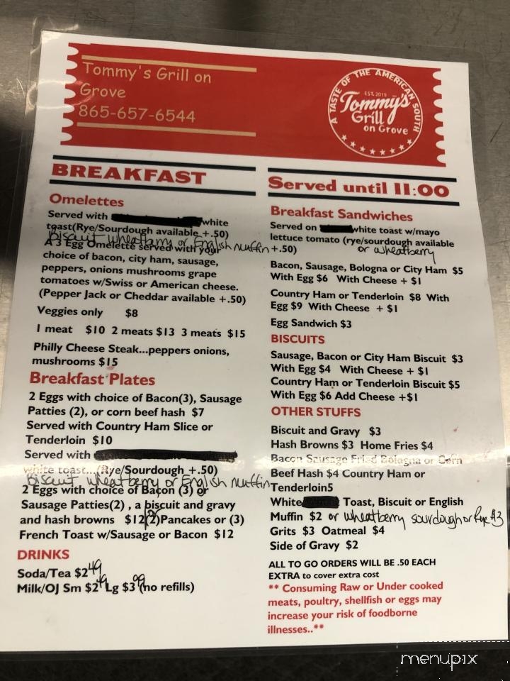 Tommy's Grill On Grove - Loudon, TN menu_pic