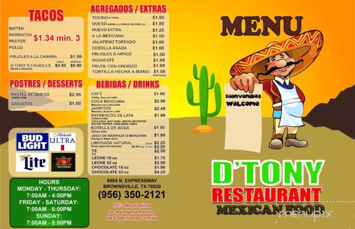 D Tony's Mexican Restaurant - Brownsville, TX menu_pic