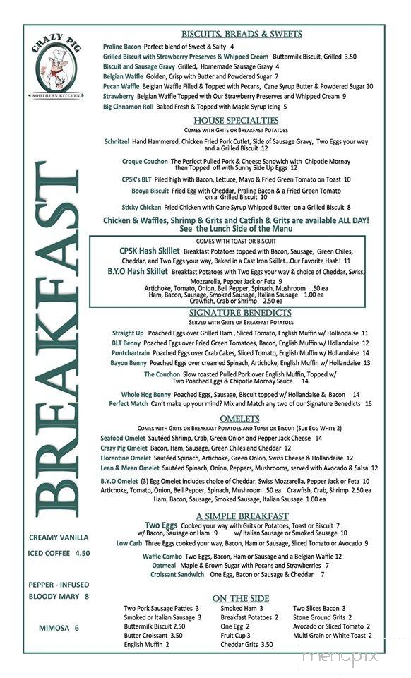 Crazy Pig Southern Kitchen - Mandeville, LA menu_pic
