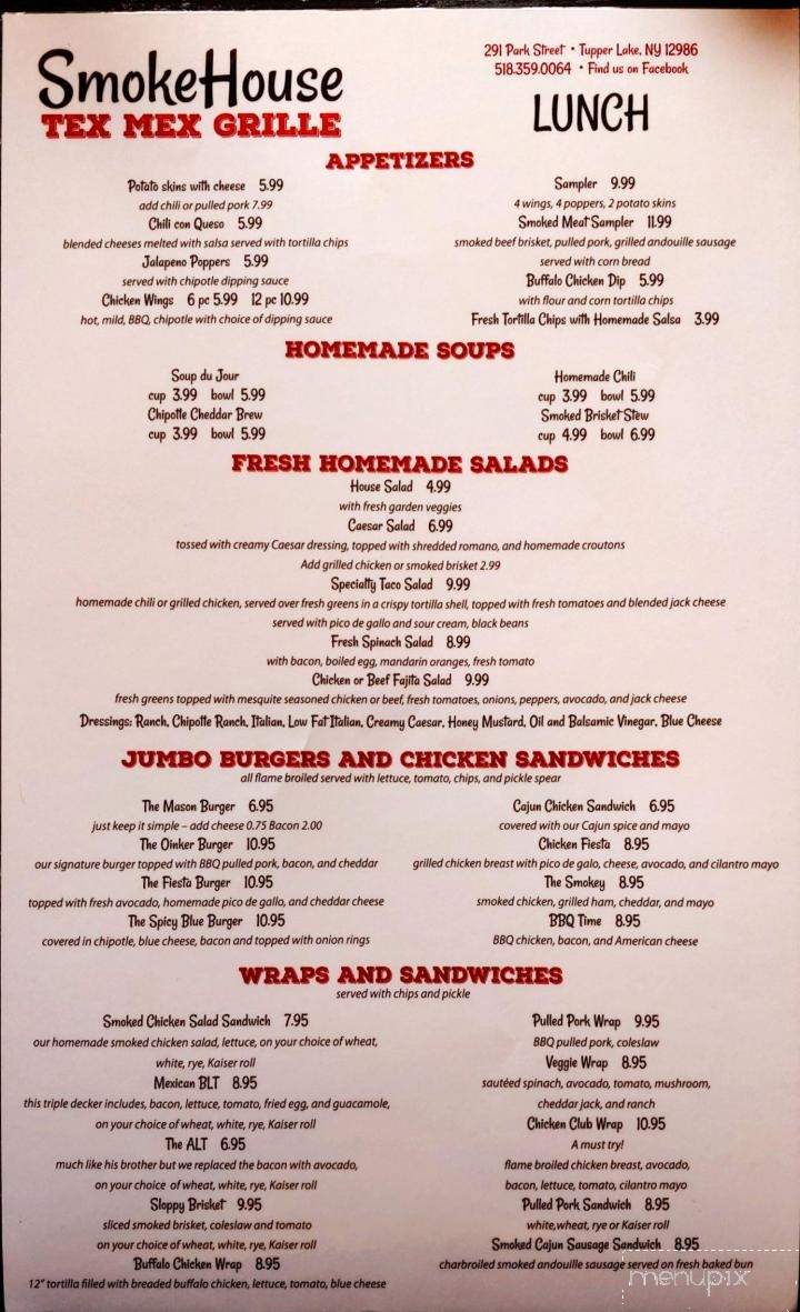 Park Smoke House - Tupper Lake, NY menu_pic
