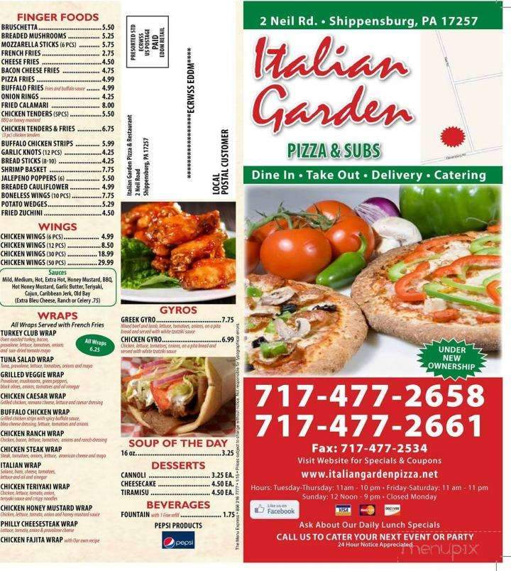 Italian Garden Pizza Restaurant - Shippensburg, PA menu_pic