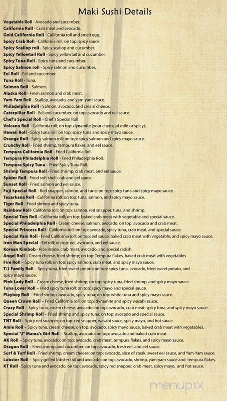Fuji Kim's Sushi & Grill - Texarkana, TX menu_pic
