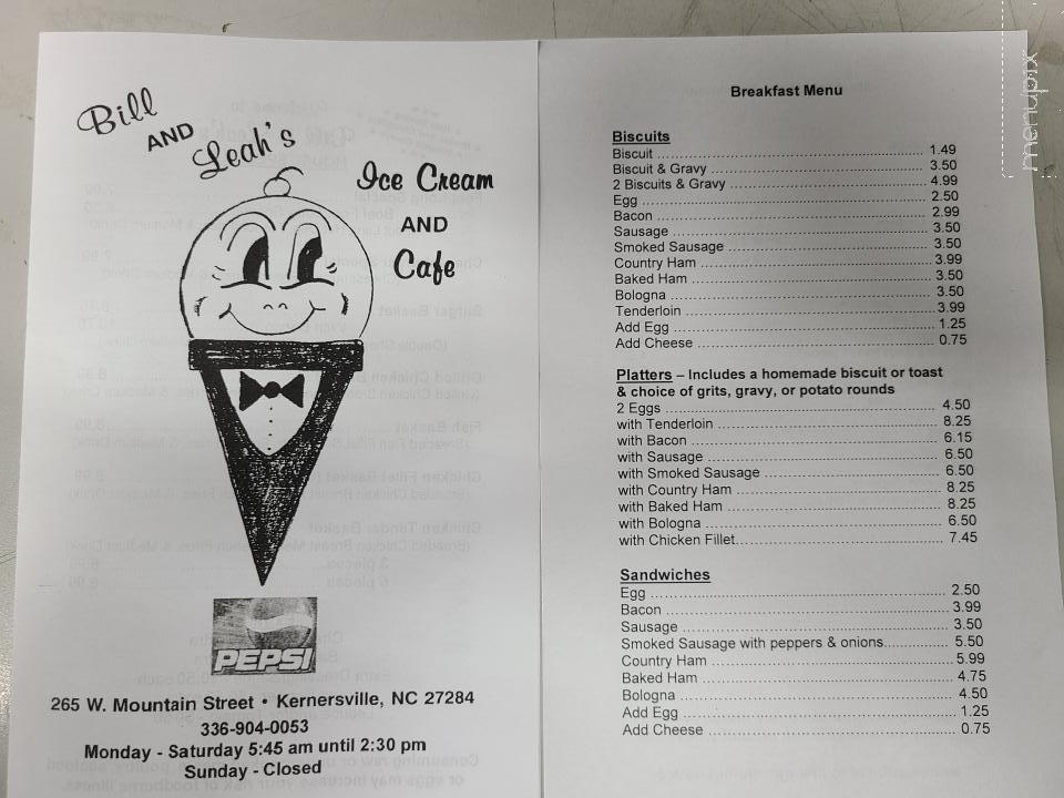 Bill & Leah's Ice Cream & Cafe - Kernersville, NC